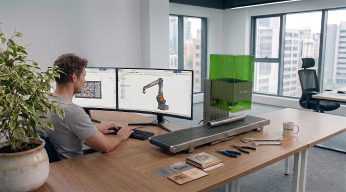 Engineer aan het werk met Onshape CAD en graveren